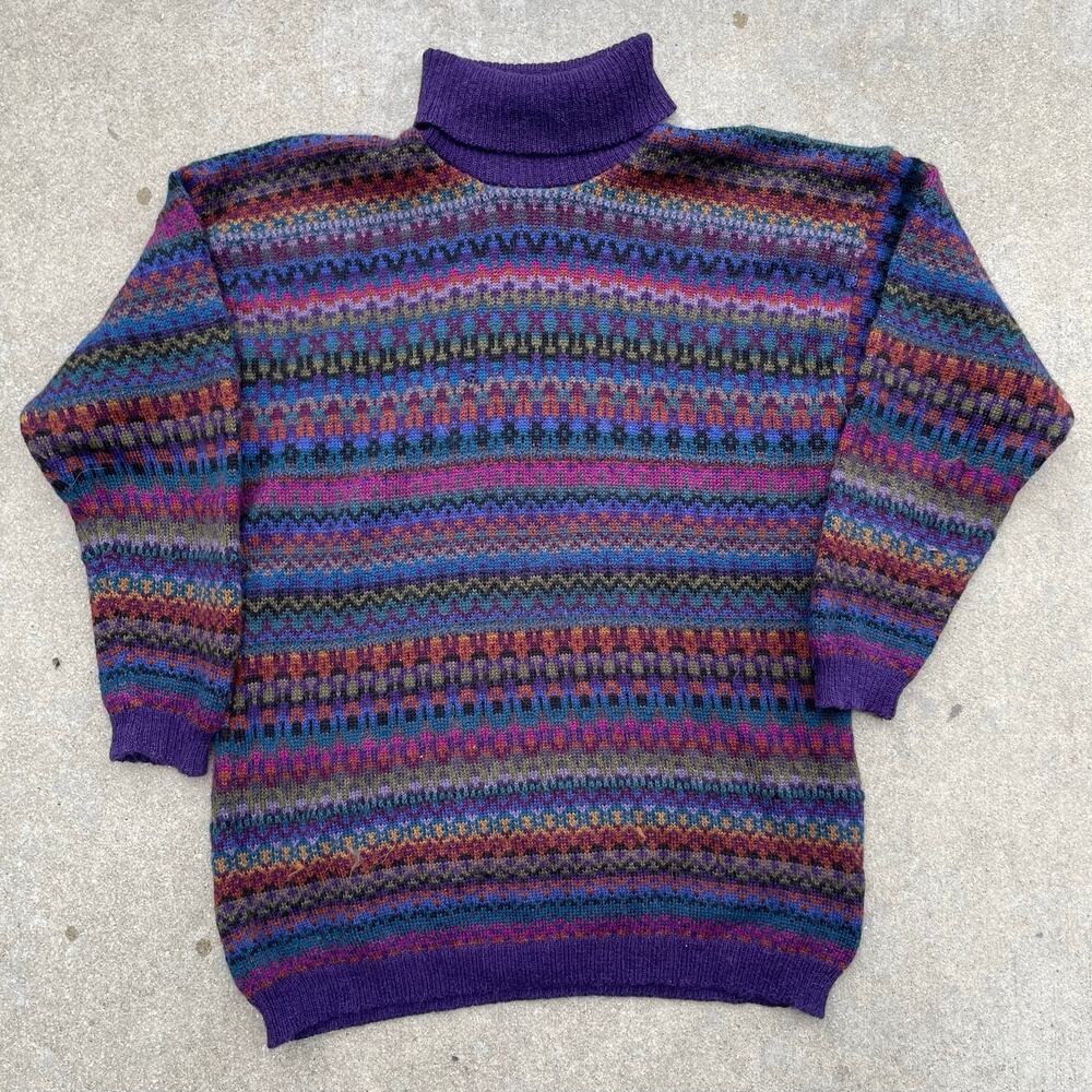 Vintage Peruvian Connection Alpaca Turtleneck Sweater M Multicolor Bolivia